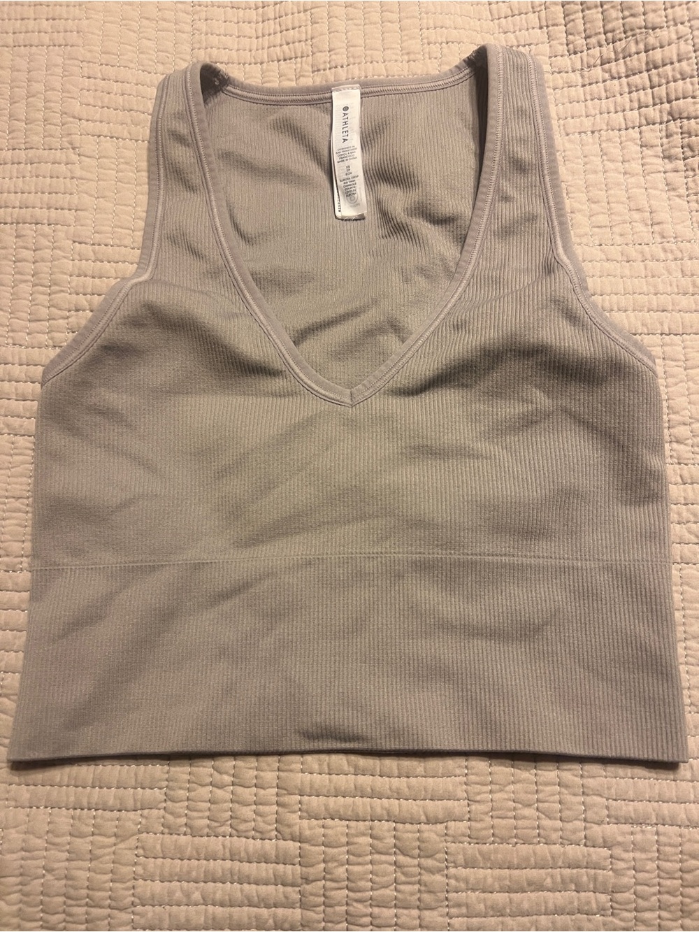 Athleta Ribbed V-Neck Crop Tank Top - gray